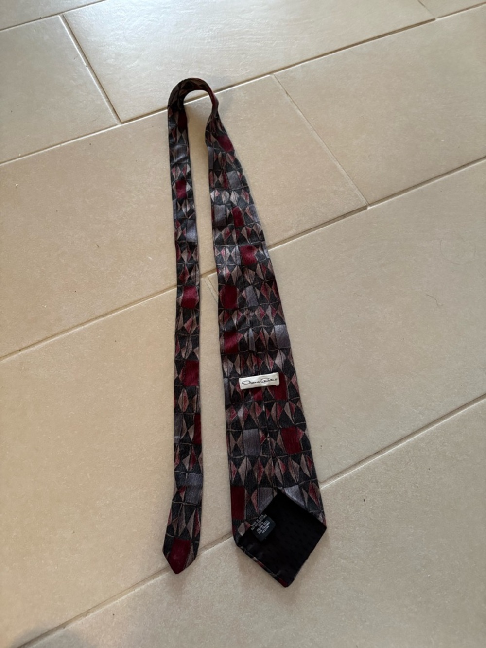 Vintage Oscar de la Renta Silk Tie Geometric Harlequin Diamond Pattern made USA